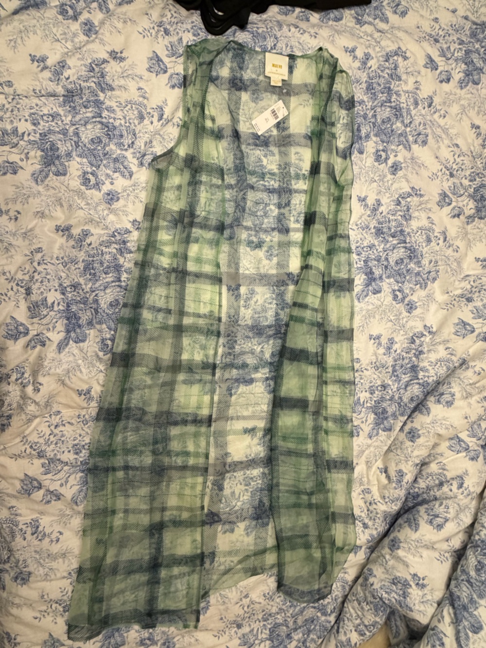 Maeve Blue and Green Floral Plaid Duster